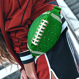 Bling Studded Game Day Football Shape Fanny Pack Sling Bag