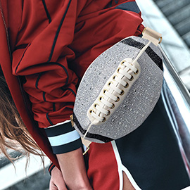 Bling Studded Game Day Football Shape Fanny Pack Sling Bag