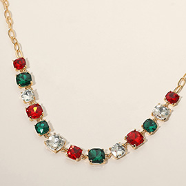 Cushion Square Stone Link Evening Necklace