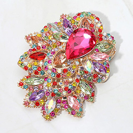 Bold Rhinestone Flower Statement Brooch Pendant