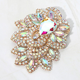 Bold Rhinestone Flower Statement Brooch Pendant