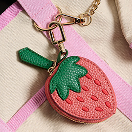 Genuine Leather Strawberry Coin Purse Keychain Bag Charm