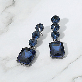 Rectangular Stone Cluster Drop Evening Earrings