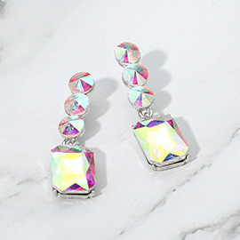 Rectangular Stone Cluster Drop Evening Earrings