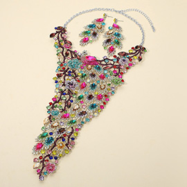 Glamorous Rhinestone Cluster Embellished Peacock Statement Evening Necklace