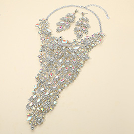 Glamorous Rhinestone Cluster Embellished Peacock Statement Evening Necklace