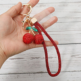 Bling Studded Cherry Strap Keychain Bag Charm Phone Charm