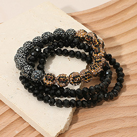 4PCS - Shamballa Ball Faceted Beaded Stretch Multi Layered Bracelets