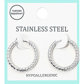 Stainless Steel Hammered Huggie Hoop Earrings