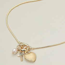 Heart Cross Pearl Charms Pendant Necklace