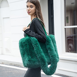 Fluffy Faux Fur Oversized Tote Bag Handbag