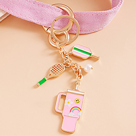 Enamel Pickleball Paddle Rainbow Smile Tumbler Back Engraved Keychain Bag Charm