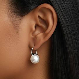 White Gold Dipped Pearl Pin Catch Earrings