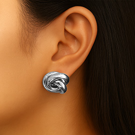 White Gold Dipped Love Knot Stud Earrings