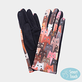 Playful Cat Face Pattern Printed Smart Touch Gloves