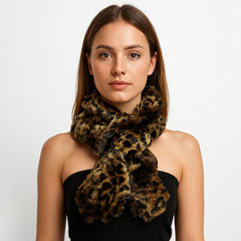 Faux Fur Leopard Pattern Neckl Wrap Scarf