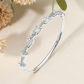 SECRET BOX_Stainless Steel Rhinestone Pave Link Industrial Chain Design Hinged Bangle Bracelet