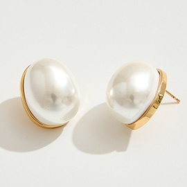 14K Gold Dipped Pearl Stud Earrings
