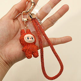 Bling Studded Monster Bunny Figure Phone Strap Keychain Bag Charm