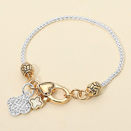 Stone Paved Mother of Pearl Quatrefoil Charm Bracelet