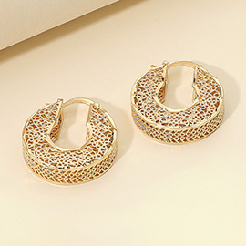 Puffy Metal Filigree Pin Catch Hoop Earrings