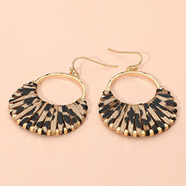 Faux Leather Wrapped Crescent Dangle Earrings