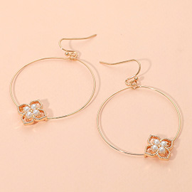 Pearl Floral Accent Hoop Dangle Earrings