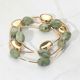 3PCS - Resin Metal Pebble Wire Beaded Stretch Multi Layered Bracelets