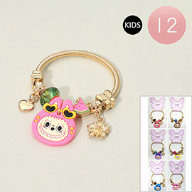 12PCS - Kids Monster Bunny Heart Butterfly Flower Charm Beaded Stretch Bracelets