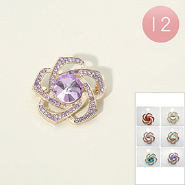 12PCS - Rhinestone Flower Pin Brooches