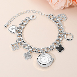 Silver Dipped Quatrefoil Heart Love Charm Watch Bracelet