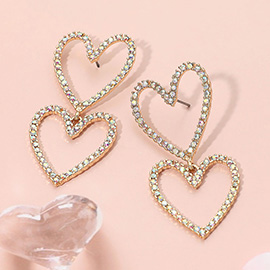 Stone Paved Open Heart Link Dangle Earrings