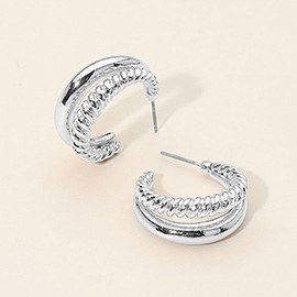 Two Tone Textured Metal Hoop Earrings