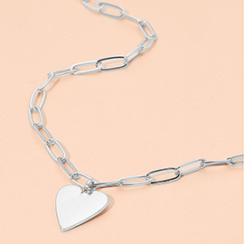 Metal Heart Pendant Paperclip Chain Necklace