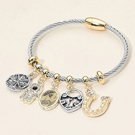 Metal Clover Coin Heart Lock Stone Paved Hamsa Hand Pearl Horseshoe Charm Beaded Cable Magnetic Bracelet