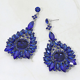 Elegant Marquise Round Stone Cluster Teardrop Evening Earrings