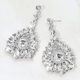 Elegant Marquise Round Stone Cluster Teardrop Evening Earrings
