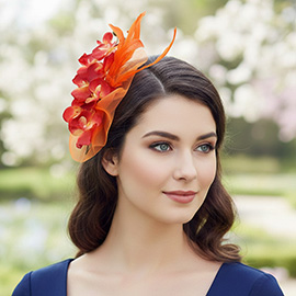 Feather Accent Mesh Floral Fascinator Hair Clip Headband