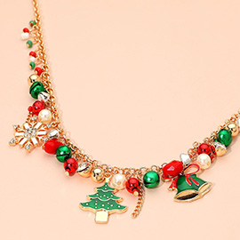 Festive Christmas Charm Pearl Beaded Necklace