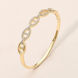 CZ Stone Paved Mariner Link Hinged Bangle Bracelet