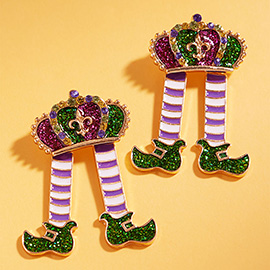 Mardi Gras Glitter Enamel Crown Shoe Earrings