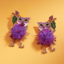 Enamel Mardi Gras Mask Pom Shoes Drop Earrings
