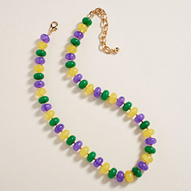 Mardi Gras Resin Flat Disc Beaded Necklace
