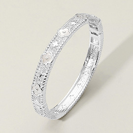 Mother of Pearl Quatrefoil Accent CZ Stone Paved Hinged Bangle Bracelet