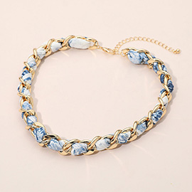 Fabric Scarf Metal Chain Wrap Necklace
