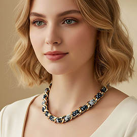 Fabric Scarf Metal Chain Wrap Necklace