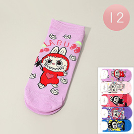12Pairs - Monster Bunny Character Printed Ankle Socks