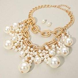 Bold Chunky Pearl Beaded Statement Necklace