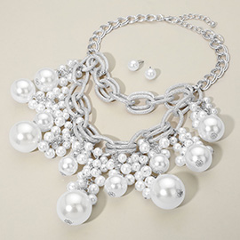Bold Chunky Pearl Beaded Statement Necklace