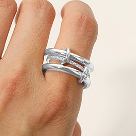 Stone Paved Band Accent Triple Link Band Ring